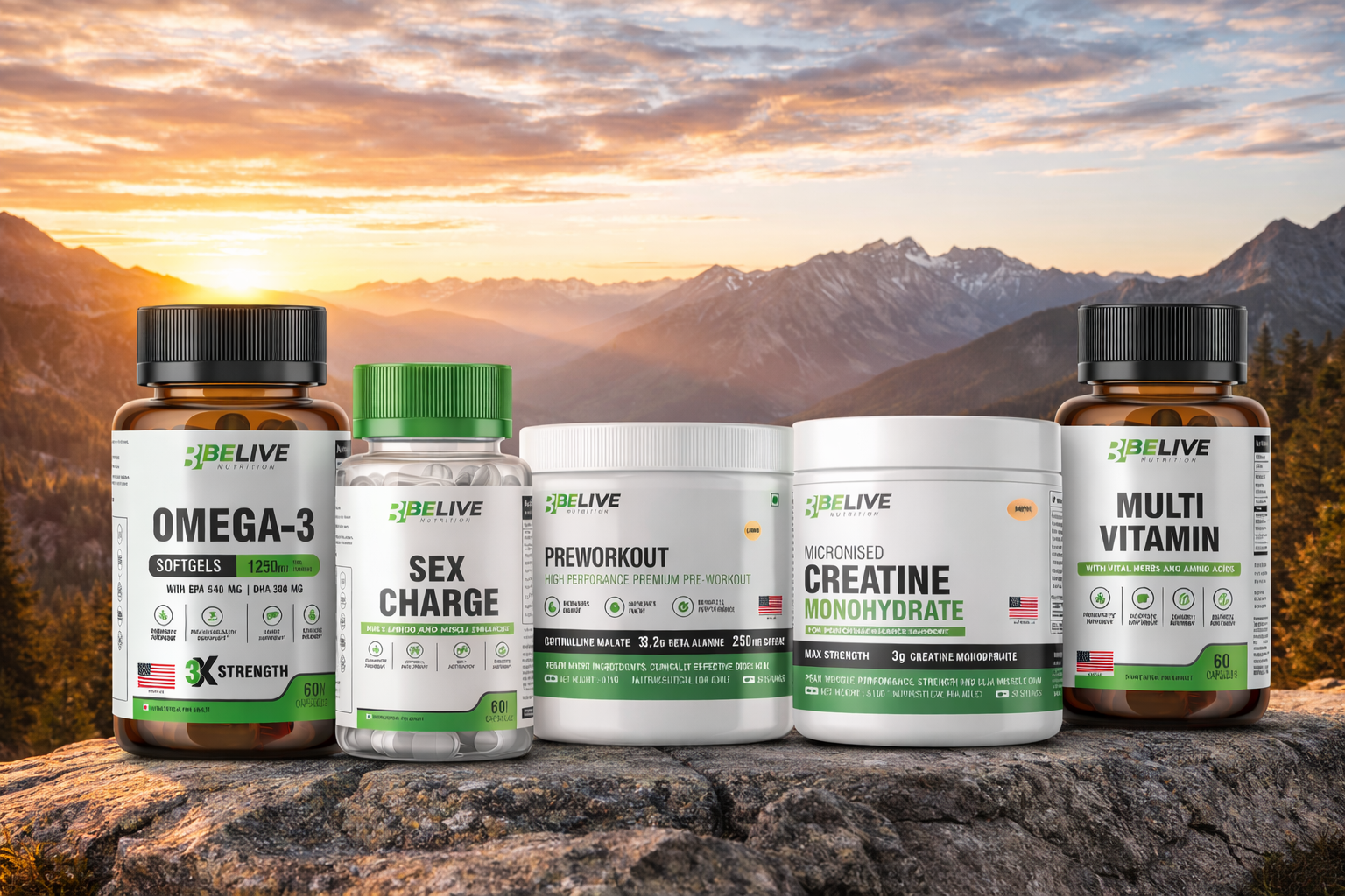 Belive 5X Ultimate Power Stack Muscle Growth Supplement Combo