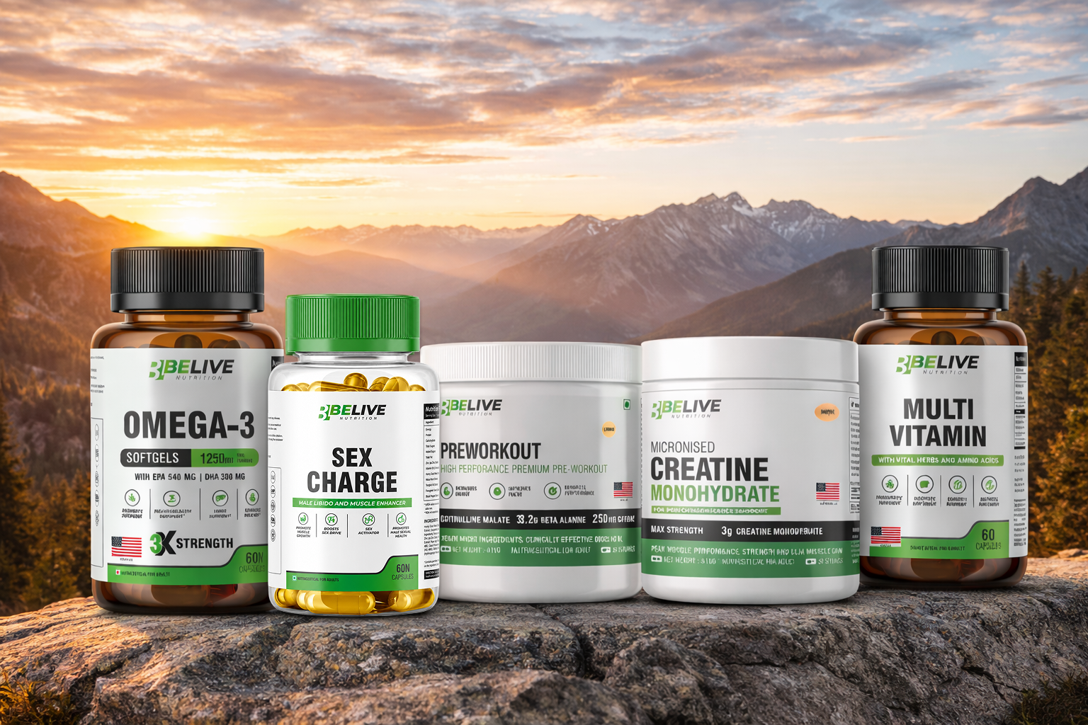 Belive 5X Ultimate Power Stack Muscle Growth Supplement Combo